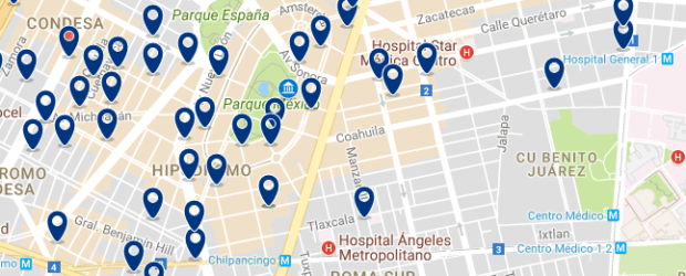 Mexico City - Condesa & Roma Norte - Click here to see all hotels on a map