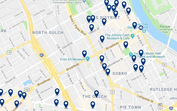 Nashville - Downtown - Haz clic para ver todos los hoteles en un mapa