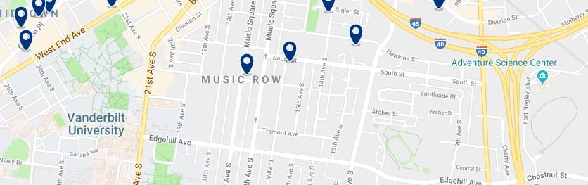 Nashville - Music Row - Haz clic para ver todos los hoteles en un mapa