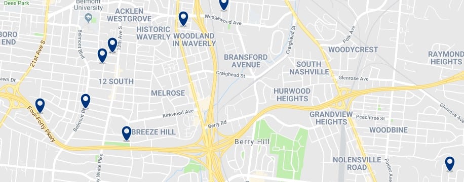Nashville - South Nashville - Haz clic para ver todos los hoteles en un mapa