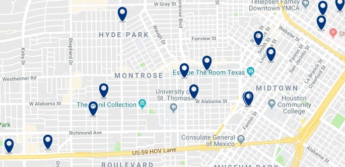 Houston - Midtown - Haz clic para ver todos los hoteles en un mapa