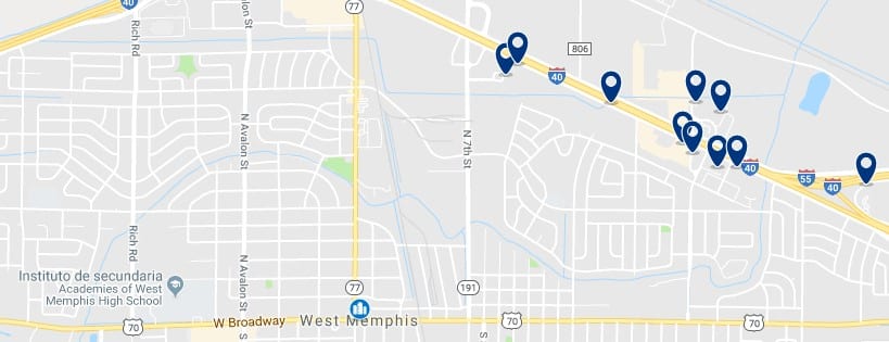 Memphis - West Memphis - Haz clic para ver todos los hoteles en un mapa