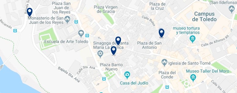 Toledo - Jewish quarter - Best areas to stay in Toledo - Click to see all hotels on a map