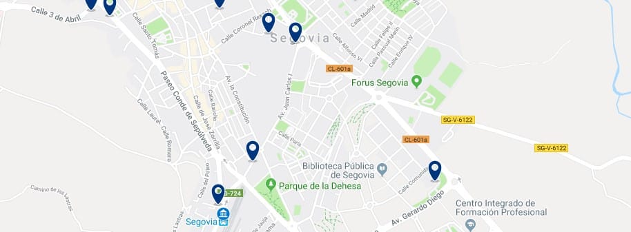 Segovia - Cerca de la estación - Clica sobre el mapa para ver todo el alojamiento en esta zona