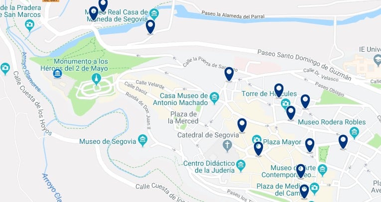 Segovia - Judería y zona del Alcázar - Clica sobre el mapa para ver todo el alojamiento en esta zona