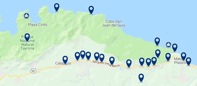 Santa Marta - Tayrona Park - Click to see all hotels on a map