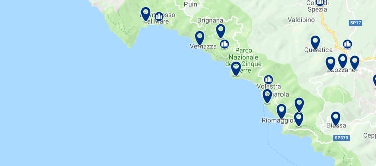 Cinque Terre - Clica sobre el mapa para ver todo el alojamiento en esta zona