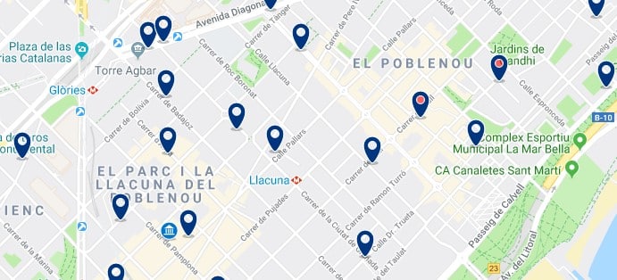 Dónde dormir en Barcelona para vida nocturna - Cerca de Razzmatazz - Haz clic aquí para ver todos los hoteles en un mapa