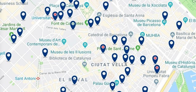 Dónde dormir en Barcelona para vida nocturna - Ciutat Vella - Haz clic aquí para ver todos los hoteles en un mapa