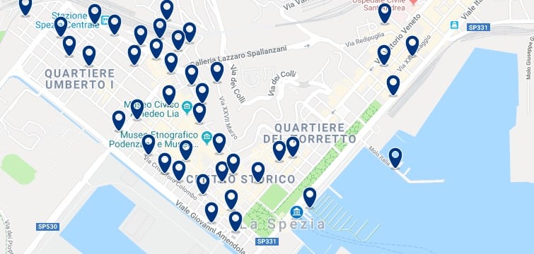 La Spezia - Puerto y Centro Histórico - Clica sobre el mapa para ver todo el alojamiento en esta zona