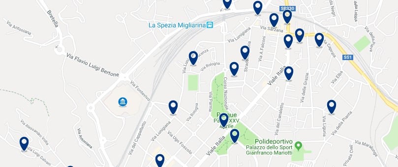 La Spezia - Zona Este - Clica sobre el mapa para ver todo el alojamiento en esta zona