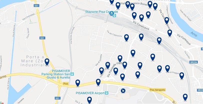 Pisa - Stazione Centrale & Aeropuerto - Clica sobre el mapa para ver todo el alojamiento en esta zona