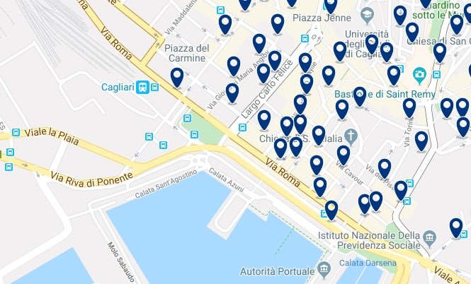 Cagliari - Cerca de la estación de trenes y el puerto - Clica sobre el mapa para ver todo el alojamiento en esta zona