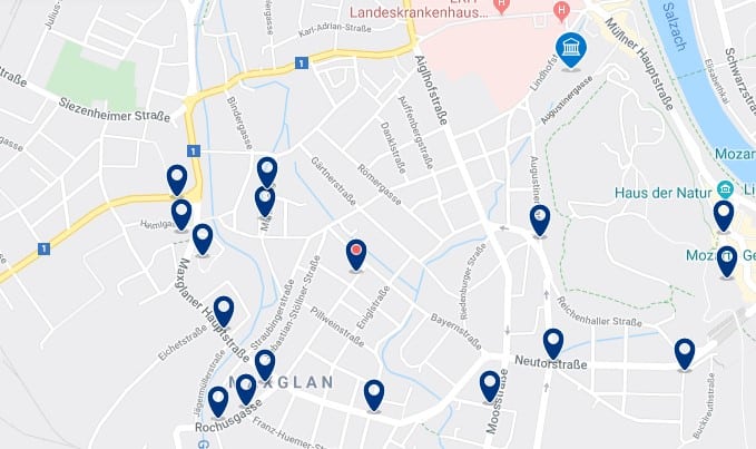 Salzburg - Mülln & Maxglan - Clica sobre el mapa para ver todo el alojamiento en esta zona