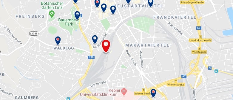 Linz - Hauptbahnhof - Clica sobre el mapa para ver todo el alojamiento en esta zona