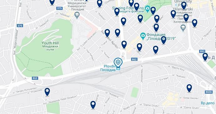 Plovdiv - Cerca de la estación - Clica sobre el mapa para ver todo el alojamiento en esta zona