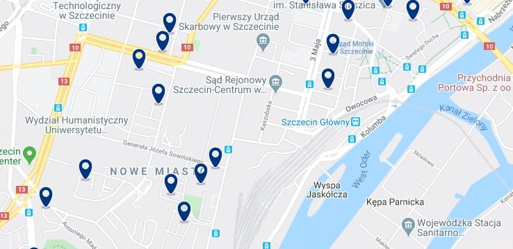 Szczecin - Estación central - Clica sobre el mapa para ver todo el alojamiento en esta zona
