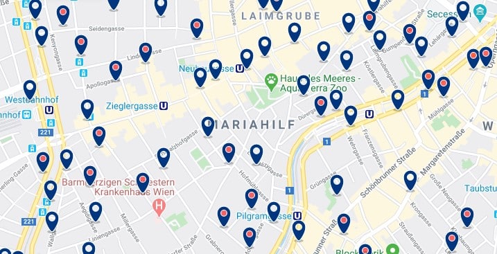 Viena - Mariahilf - Clica sobre el mapa para ver todo el alojamiento en esta zona