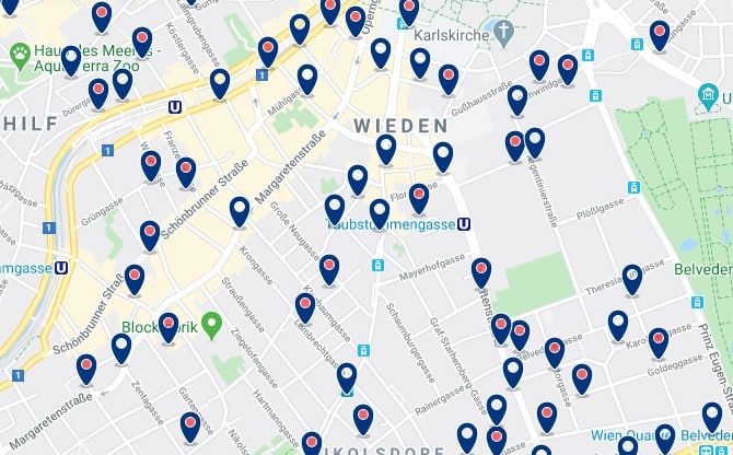 Viena - Wieden - Clica sobre el mapa para ver todo el alojamiento en esta zona