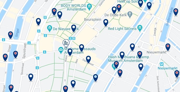 Dónde dormir en Ámsterdam para vida nocturna – Barrio Rojo – Haz clic aquí para ver todos los hoteles en un mapa