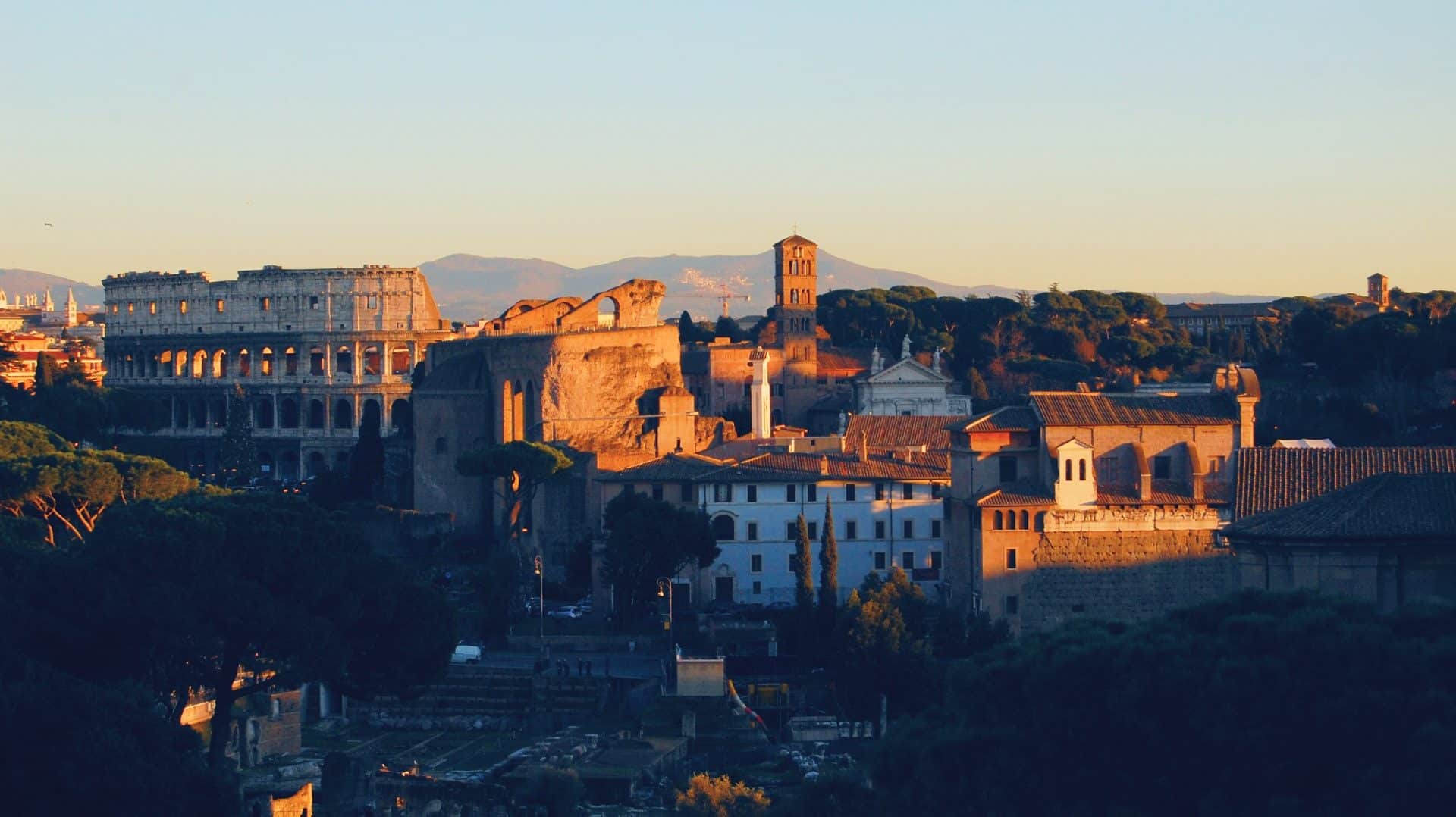 Views of Rome's historic centre from the panoramic terrace of the Vittorio Emmanuele Monument
