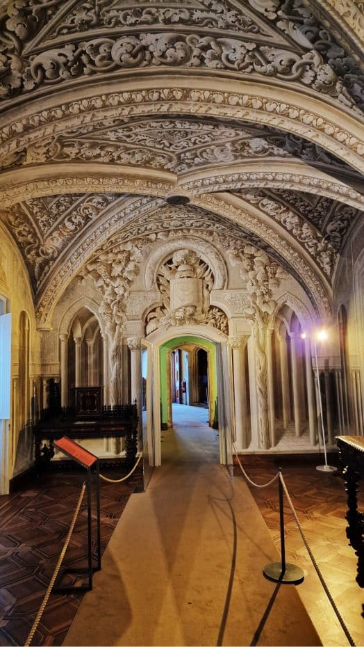Decoración con frescos de las paredes y techos del Palacio de la Pena