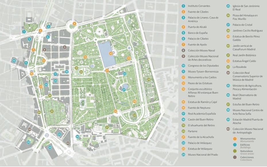 Map of the UNESCO zone of Madrid with all its monuments - Click to enlarge